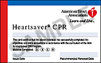 AHA CPR certification card
